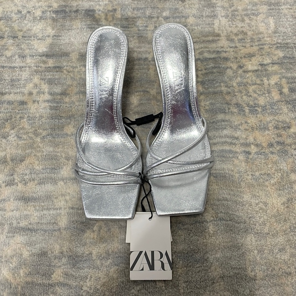 Zara metallic 36 square toe short heel
